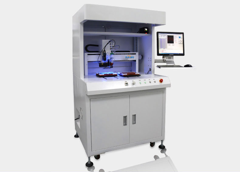 Intelligent floor type double station visual automatic dispensing machine – Shenzhen Xunbo Technology-多功能非標螺絲機_全自動視覺螺絲機_大型鎖螺絲機廠家